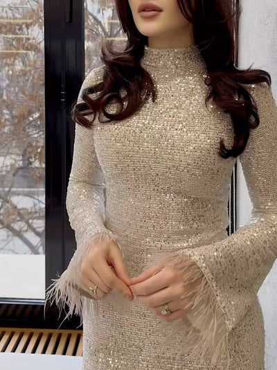 Fenra - Pailletten Feder Nähte Kleid