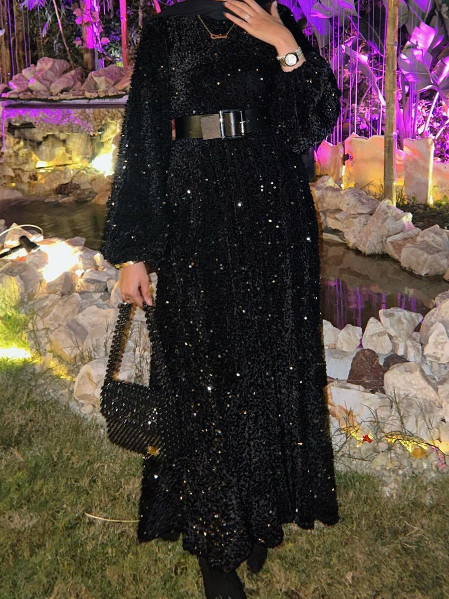 Natash - Langärmeliges Paillettenkleid mit Rundhalsausschnitt