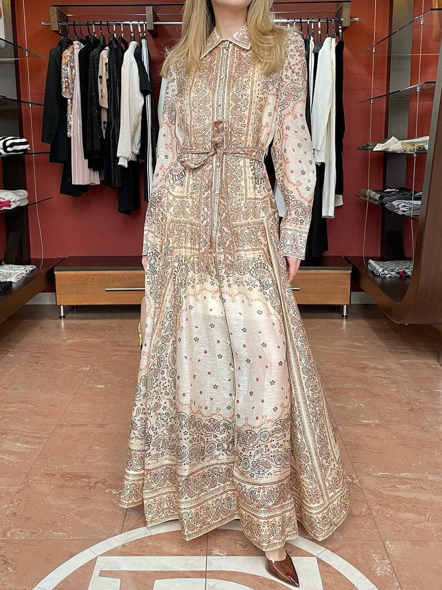 Elena - Einreihiges Maxikleid mit Platzierungsdruck