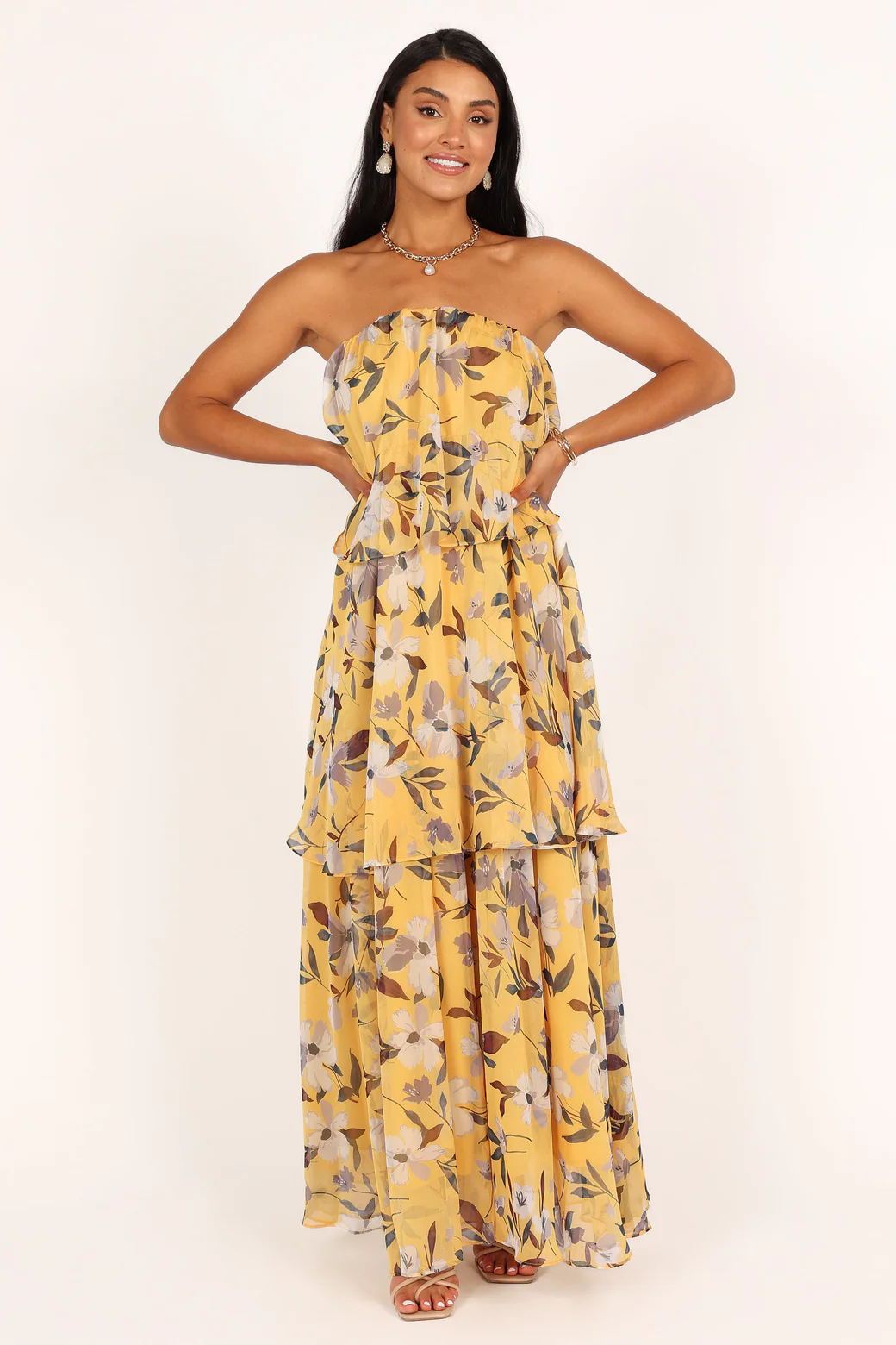 Zule - Mehrlagiges trägerloses Maxikleid