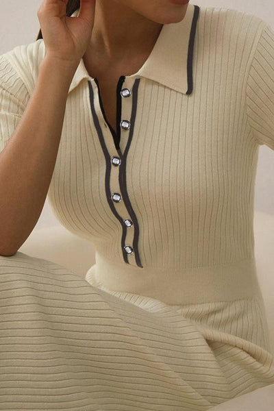 Heidy Kontrast-Polo-Strick-Midikleid