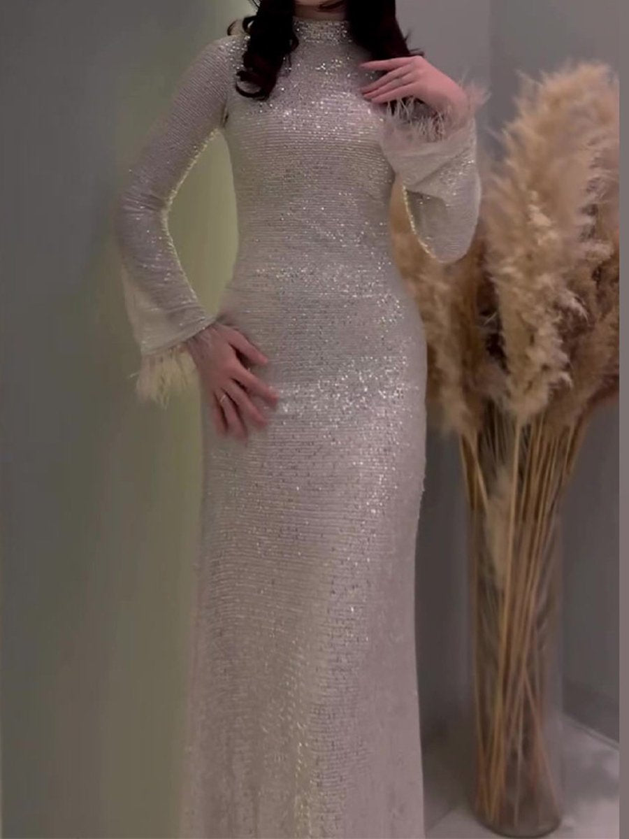 Fenra - Pailletten Feder Nähte Kleid