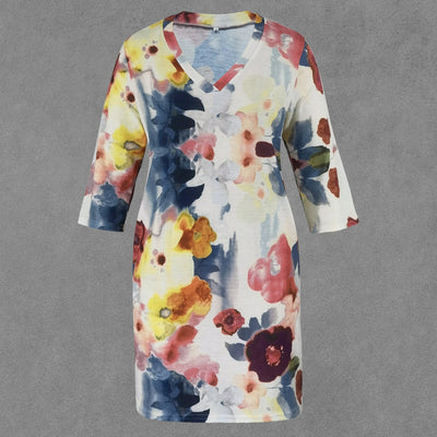 Renesme - Aquarellfarbenes Kleid mit kleinem Blumendruck in der Mitte der Ärmel