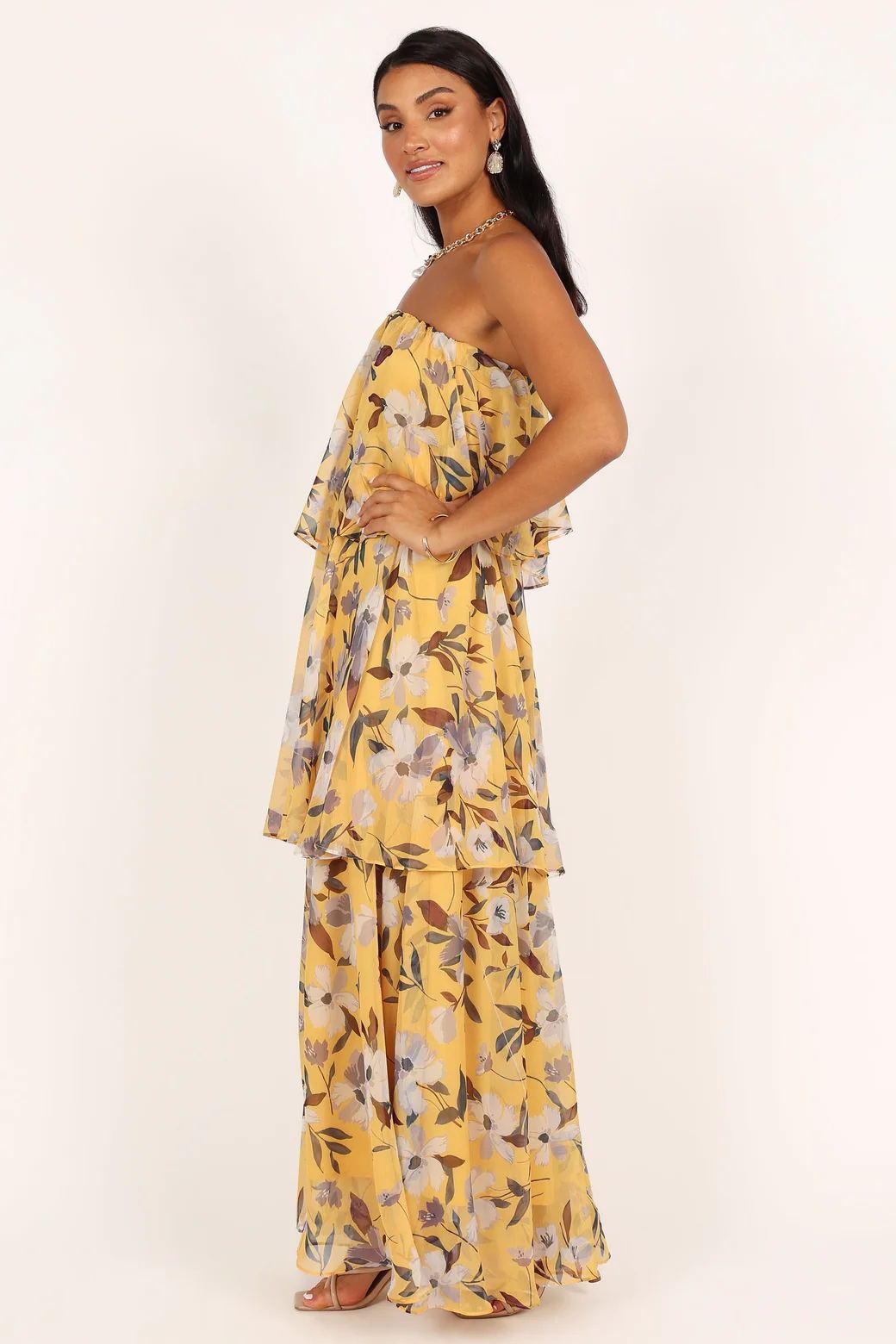 Zule - Mehrlagiges trägerloses Maxikleid