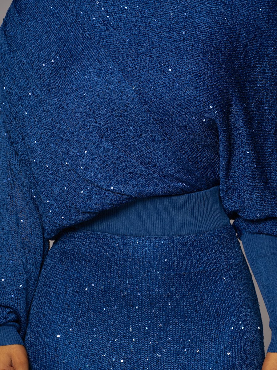 Selena - Zweiteiliges Pailletten-Strick-Set mit schrägem Halsausschnitt