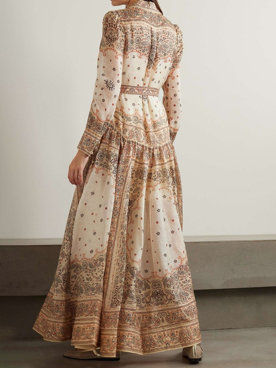 Elena - Einreihiges Maxikleid mit Platzierungsdruck