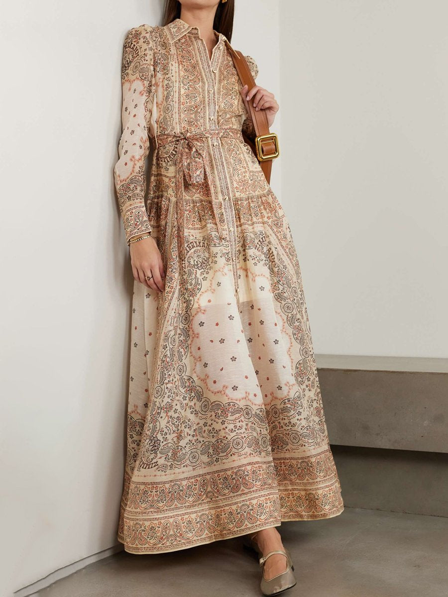 Elena - Einreihiges Maxikleid mit Platzierungsdruck