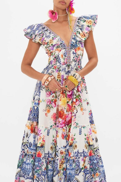 Juni - Maxikleid mit Blumenmuster und Rüschen
