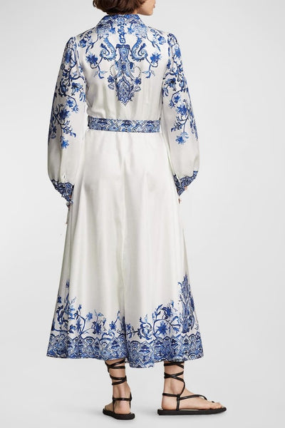 Lucy - Bedrucktes ausgestelltes Midi-Hemdkleid mit Gürtel