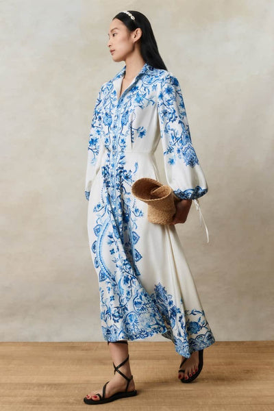 Lucy - Bedrucktes ausgestelltes Midi-Hemdkleid mit Gürtel