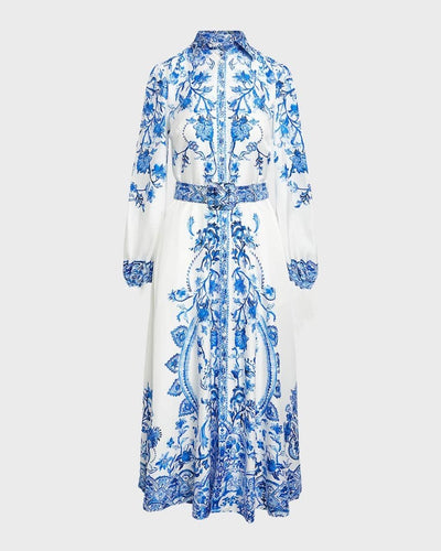 Lucy - Bedrucktes ausgestelltes Midi-Hemdkleid mit Gürtel