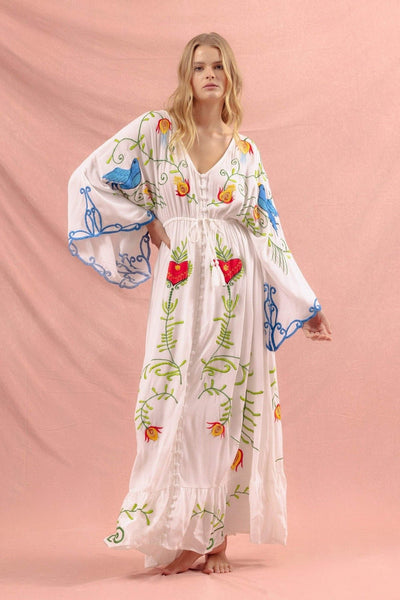 Margit - Besticktes Schnürkleid mit V-Ausschnitt