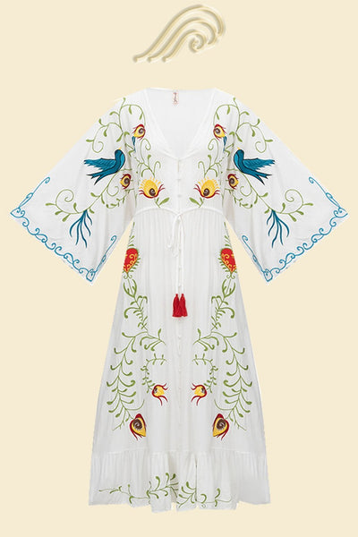 Margit - Besticktes Schnürkleid mit V-Ausschnitt