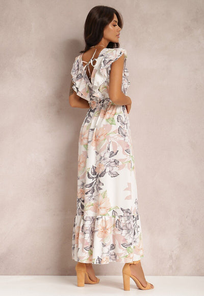 Rhoda - Bedrucktes Maxikleid mit Rüschen und V-Ausschnitt