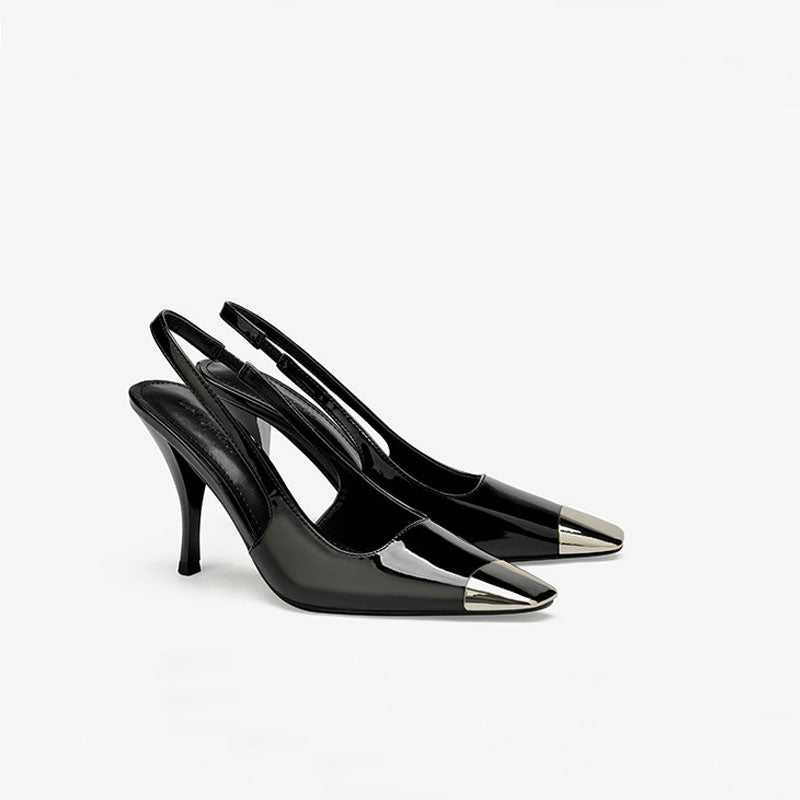Lola - Moderne Metall Quadratische Zehe Lack Slingback High Heel Pumps