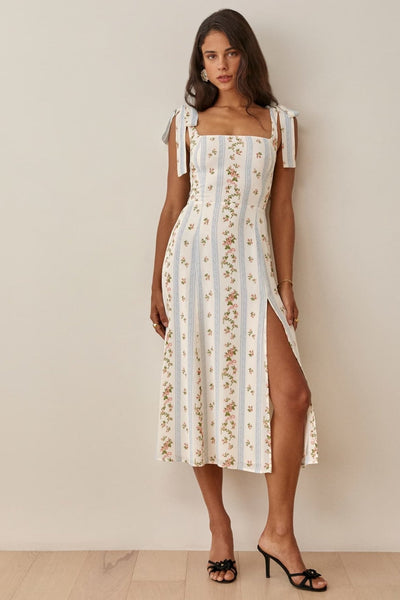 Adela - Bedrucktes Midikleid mit Schleifenträger und Schlitz
