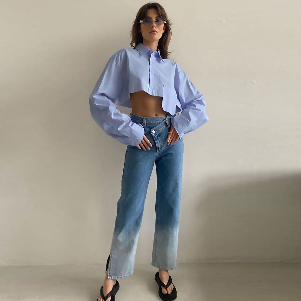 Juliet - Übergroßes gekreuztes Button-Down-Hemd