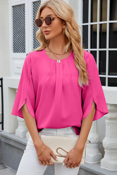 Clara Bluse Damen – Falten und Blumenärmel