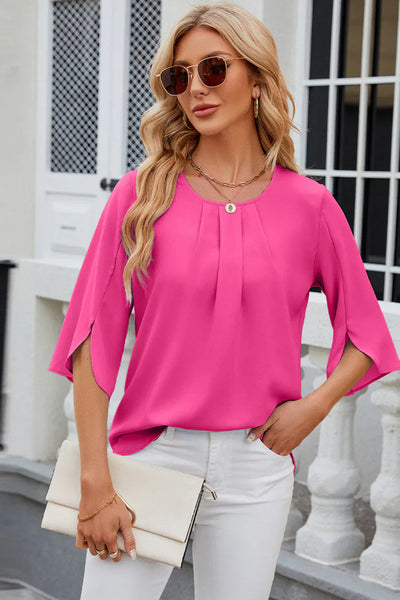 Clara Bluse Damen – Falten und Blumenärmel