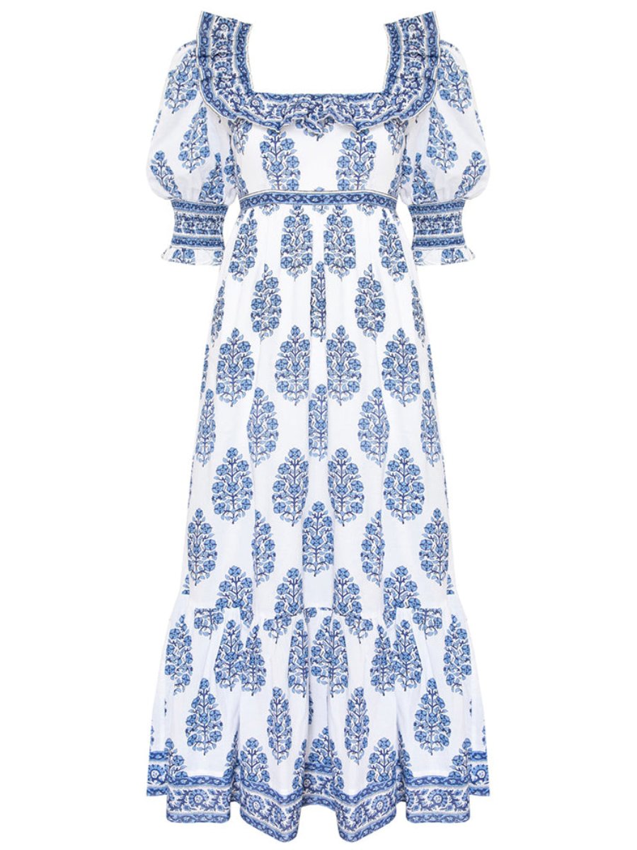 Balina - Blaues bedrucktes Sommerkleid
