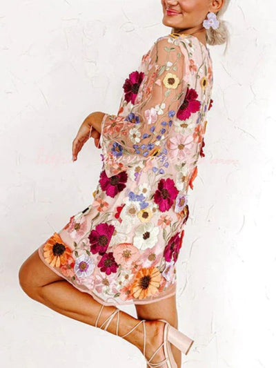 Flaura - Dreidimensionale Blumenmode Kurzes hippes Kleid