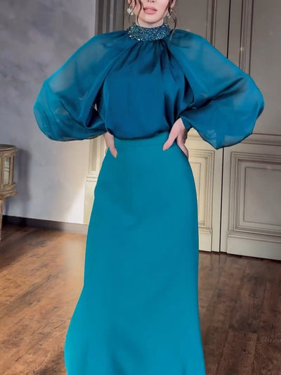 Fresta - French Style - Retro Court Style Elegantes Langes Kleid - Zweiteiliges Set
