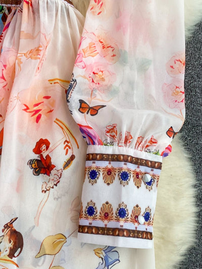 Verola - Einreihiges bedrucktes Kleid mit V-Ausschnitt