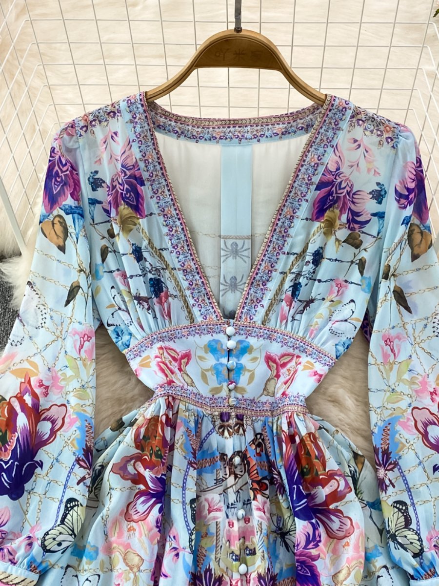 Verola - Einreihiges bedrucktes Kleid mit V-Ausschnitt
