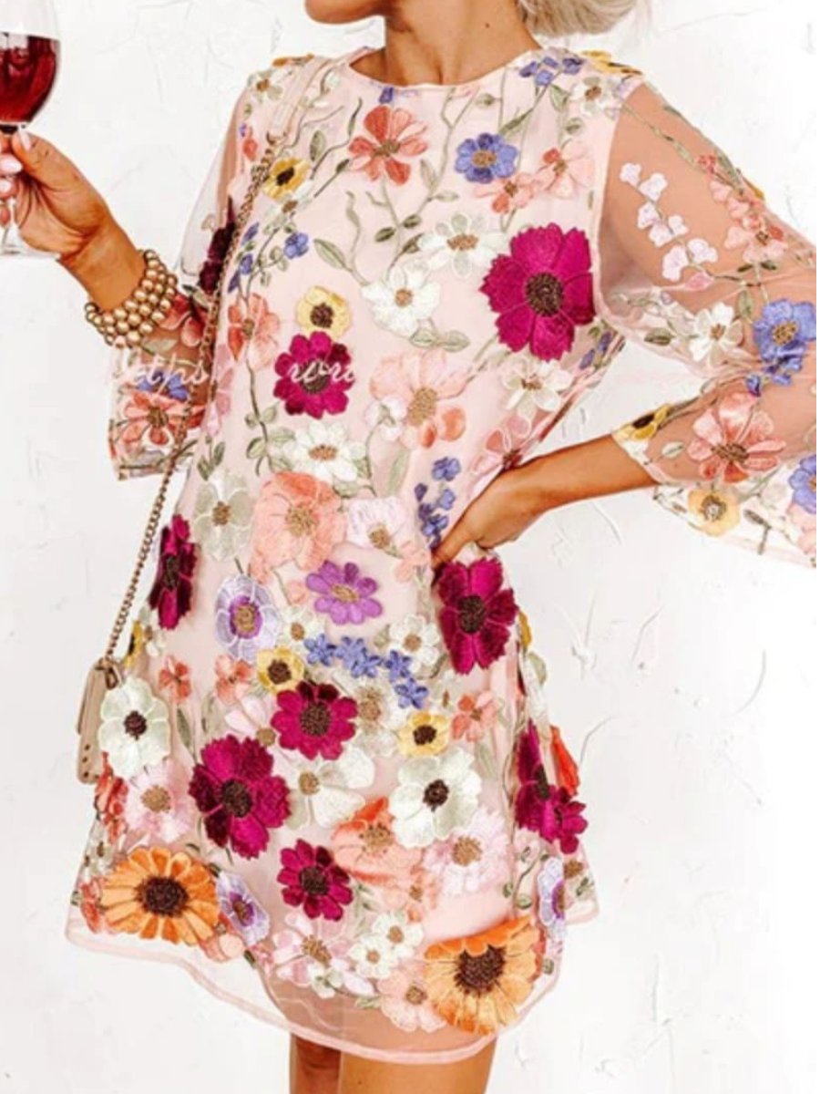 Flaura - Dreidimensionale Blumenmode Kurzes hippes Kleid