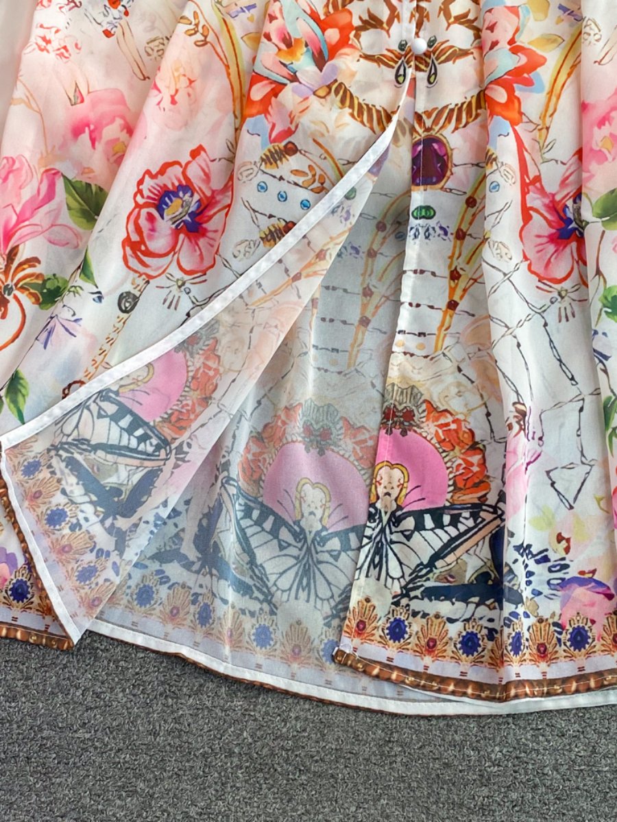 Verola - Einreihiges bedrucktes Kleid mit V-Ausschnitt