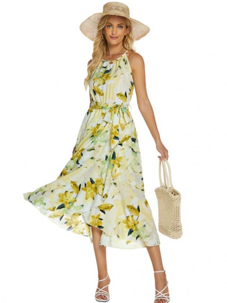 Holle - Ausgestelltes Neckholder-Midikleid mit Schlitz