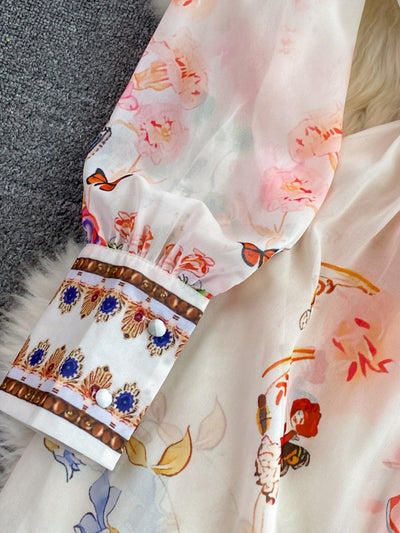 Verola - Einreihiges bedrucktes Kleid mit V-Ausschnitt