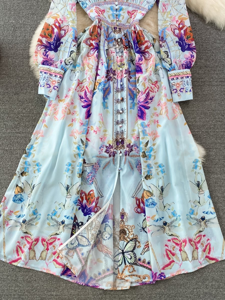 Verola - Einreihiges bedrucktes Kleid mit V-Ausschnitt