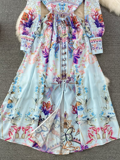 Verola - Einreihiges bedrucktes Kleid mit V-Ausschnitt