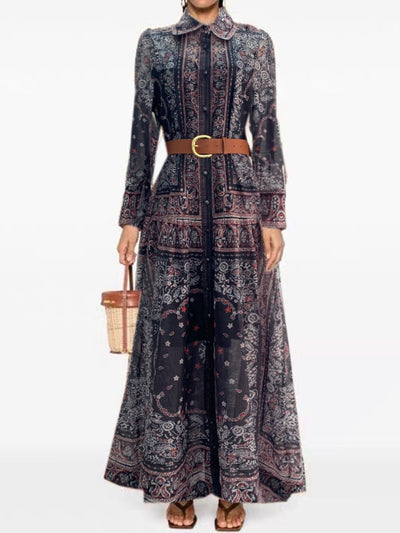 Elena - Einreihiges Maxikleid mit Platzierungsdruck