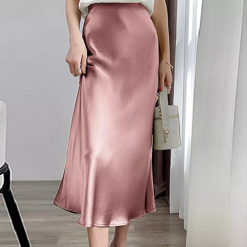 Eleganter und femininer A-Linien-Rock aus Satin mit hoher Taille - Elaine
