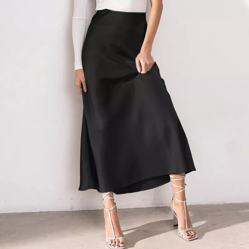 Eleganter und femininer A-Linien-Rock aus Satin mit hoher Taille - Elaine