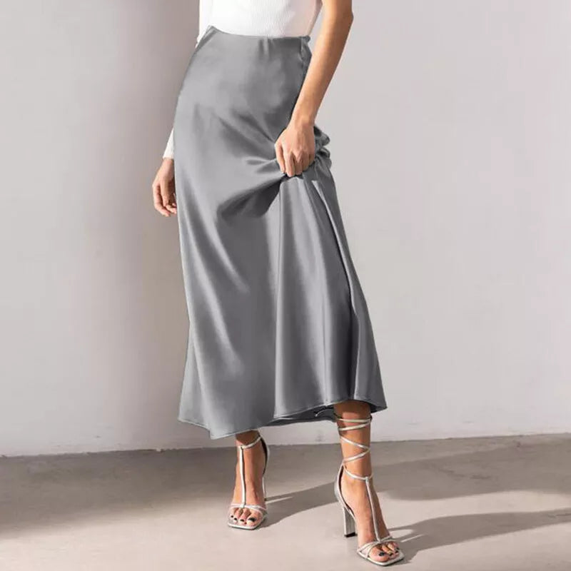 Eleganter und femininer A-Linien-Rock aus Satin mit hoher Taille - Elaine