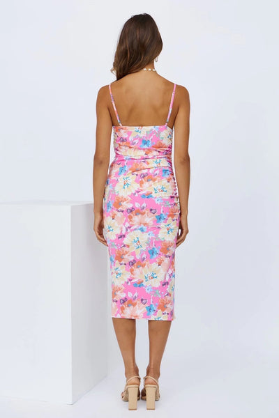 Vala - Blumenbedrucktes Midi-Sommerkleid mit Schlitz