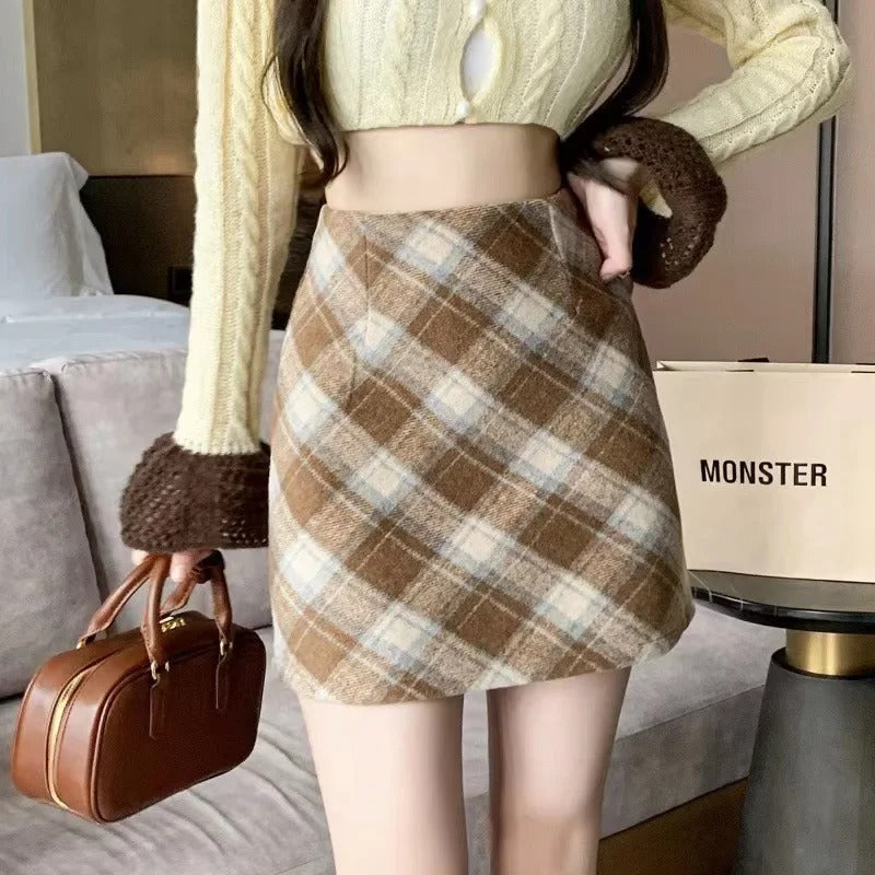 Warmer und schicker karierter Wollminirock im Vintage-Stil - Edith