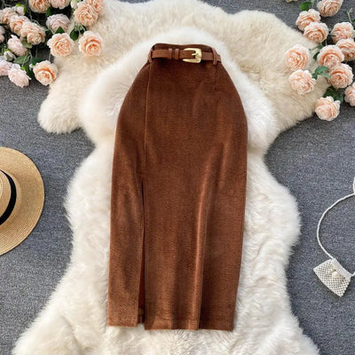 Cordrock mit Seitenschlitz und hoher Taille, elegant und raffiniert - Arabella